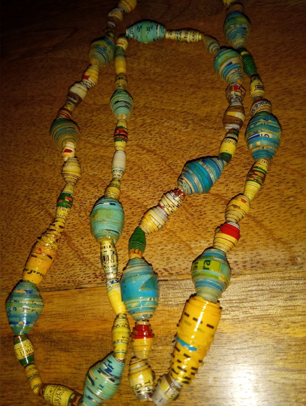African Handmade Yellow & Turquoise Paper Bead Necklace - Women Jewelry